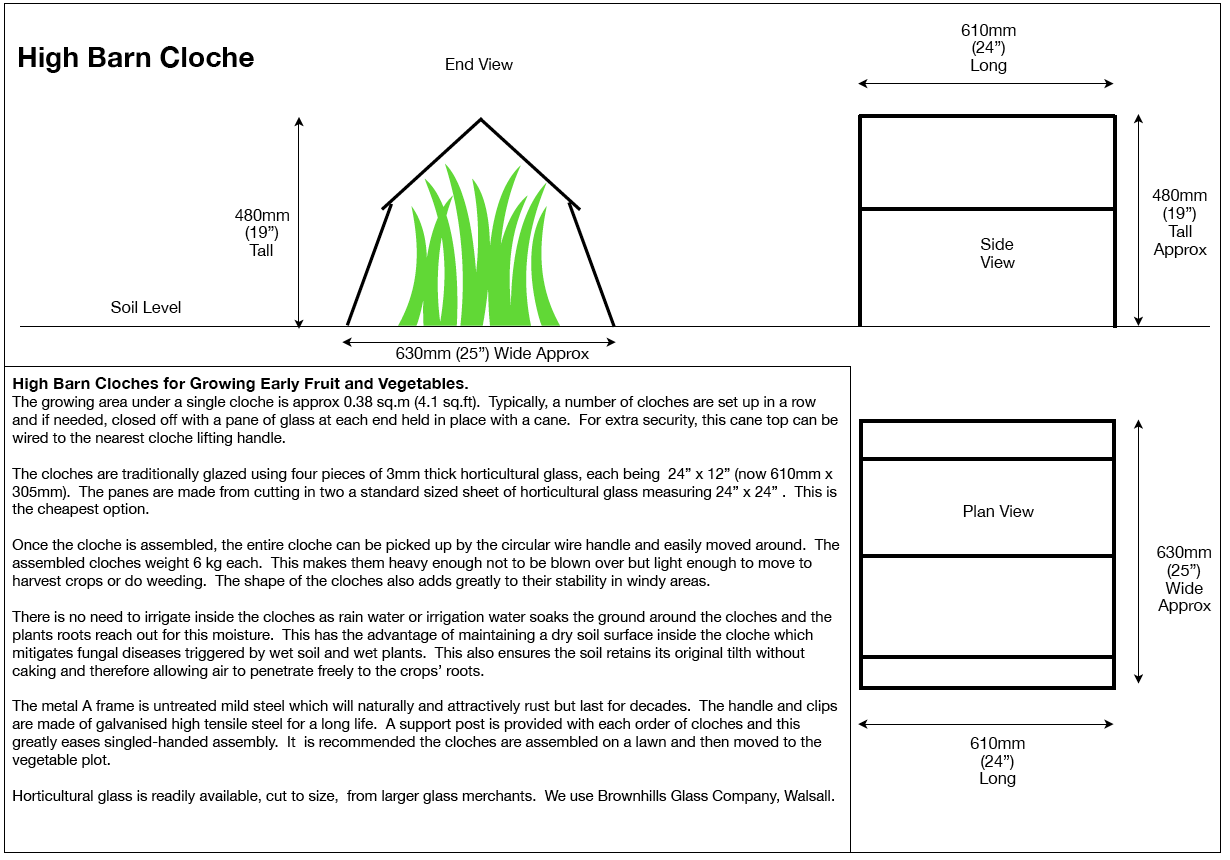 Traditional Cloche Frame Kit - High Barn - with Easy Assembly Support Post. Glass Excluded.