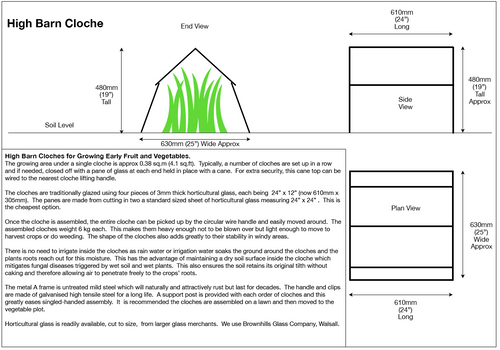 Traditional Cloche Frame Kit - High Barn - with Easy Assembly Support Post. Glass Excluded.
