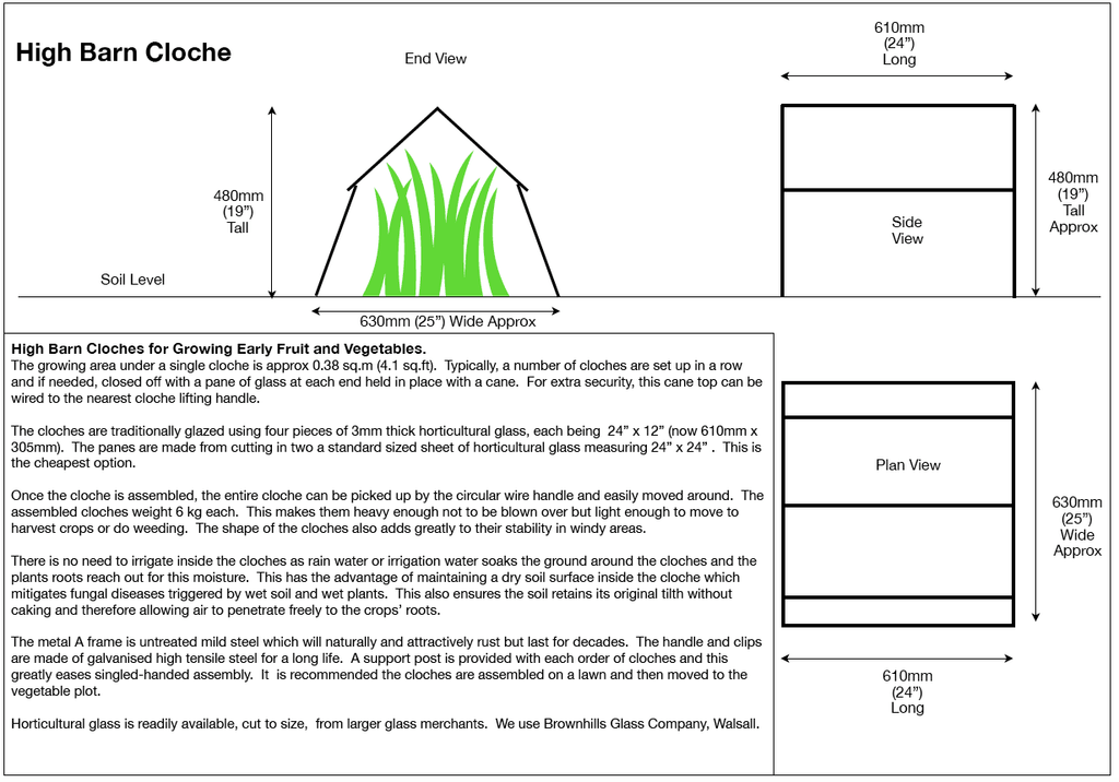 Traditional Cloche Frame Kit - High Barn - with Easy Assembly Support Post. Glass Excluded. - Plant Supports & Garden Cloches