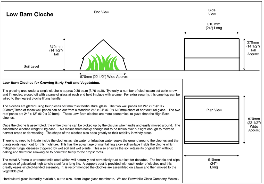 Traditional Cloche Frame Kit - Low Barn - with Easy Assembly Support Post. Glass Excluded. - Plant Supports & Garden Cloches